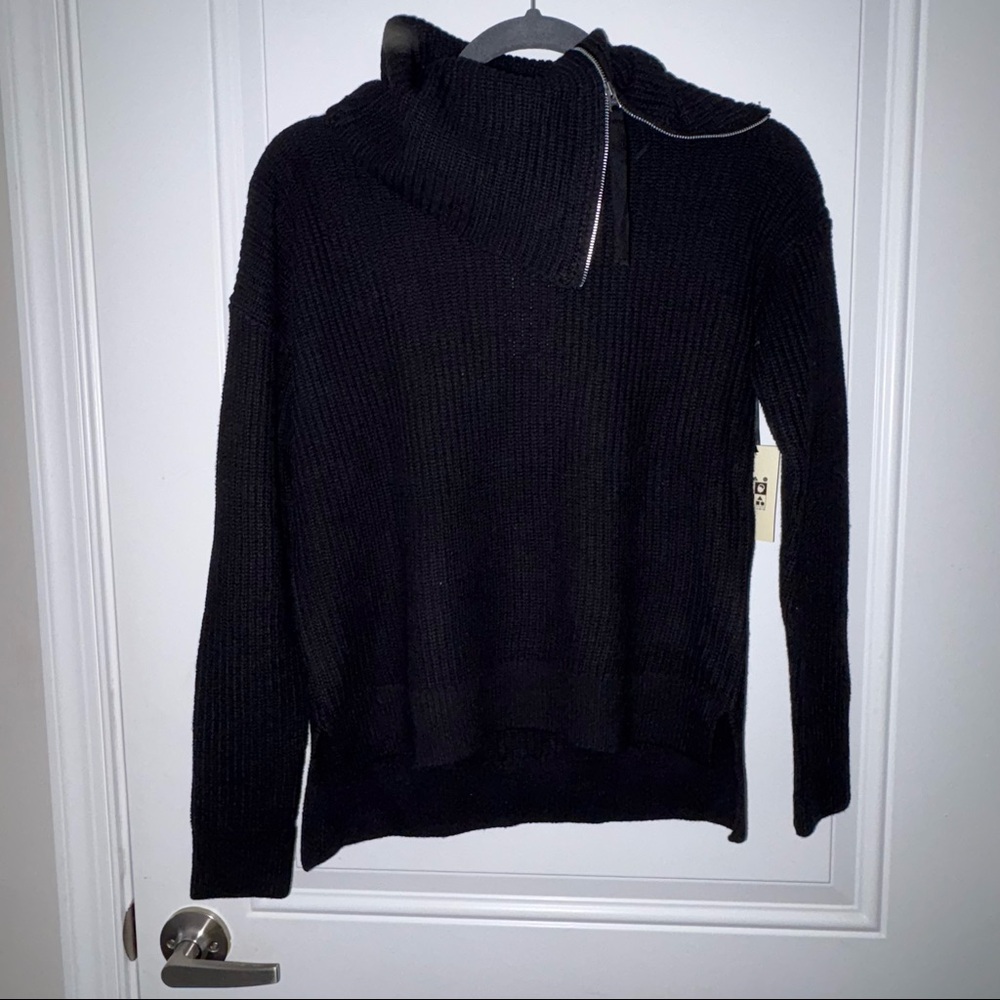 Cowl Turtleneck Sweater with Zipper Detail